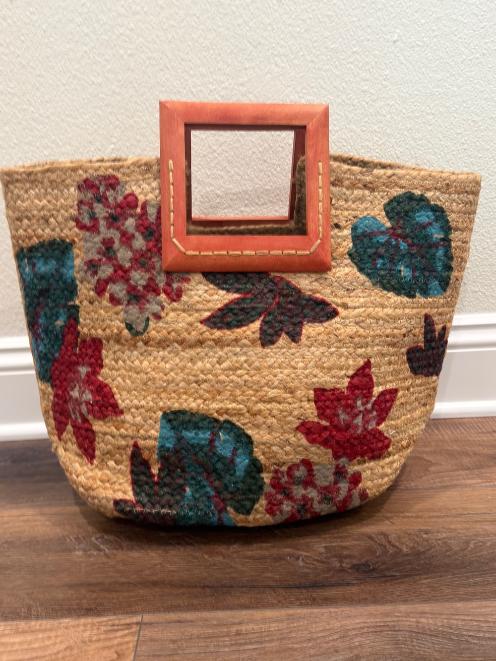 Antik Kraft x Anthropologie Natural Woven Jute Floral Tote Bag - Picture 2 of 5